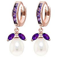 Amethyst and Pearl Dewdrop Huggie Earrings 10.3ctw in 9ct Rose Gold