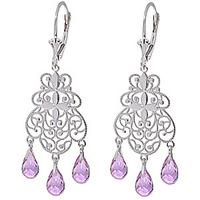 Amethyst Trilogy Briolette Drop Earrings 3.75ctw in 9ct White Gold