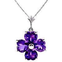 Amethyst Four Leaf Clover Heart Pendant Necklace 3.8ctw in 9ct White Gold