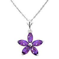 Amethyst Flower Star Pendant Necklace 1.4ctw in 9ct White Gold