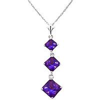 Amethyst Three Stone Pendant Necklace 2.4ctw in 9ct White Gold