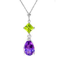 Amethyst and Peridot Droplet Pendant Necklace 2.0ctw in 9ct White Gold