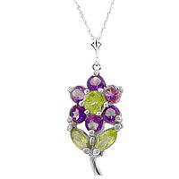 amethyst and peridot flower petal pendant necklace 106ctw in 9ct white ...