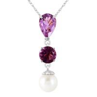 Amethyst and Pearl Hourglass Pendant Necklace 5.25ctw in 9ct White Gold