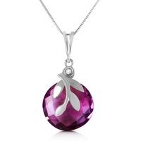 Amethyst and Diamond Olive Leaf Chequer Pendant Necklace 5.3ct in 9ct White Gold