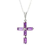 Amethyst Cross Pendant Necklace 1.15ctw in 9ct White Gold