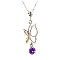 Amethyst Butterfly Pendant Necklace 0.18ctw in 9ct White Gold