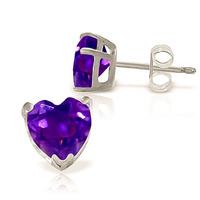 Amethyst Heart Stud Earrings 3.25ctw in 9ct White Gold