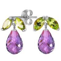 Amethyst and Peridot Snowdrop Stud Earrings 3.4ctw in 9ct White Gold
