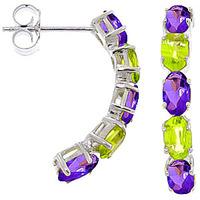 amethyst and peridot linear stud earrings 25ctw in 9ct white gold