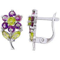 amethyst and peridot flower petal stud earrings 212ctw in 9ct white go ...