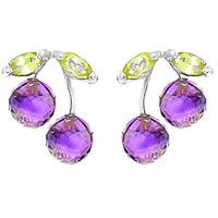 Amethyst and Peridot Cherry Drop Stud Earrings 2.9ctw in 9ct White Gold