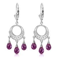 Amethyst Trilogy Briolette Drop Earrings 3.75ctw in 9ct White Gold