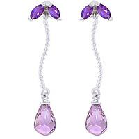 Amethyst Teardrop Briolette Earrings 3.4ctw in 9ct White Gold