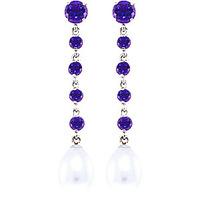 Amethyst and Pearl by the Yard Drop Earrings 10.0ctw in 9ct White Gold