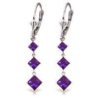 Amethyst Three Stone Drop Earrings 4.79ctw in 9ct White Gold