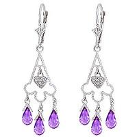 Amethyst and Diamond Trilogy Drop Earrings 4.8ctw in 9ct White Gold