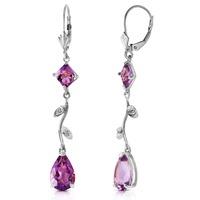 Amethyst and Diamond Vine Branch Drop Earrings 3.95ctw in 9ct White Gold