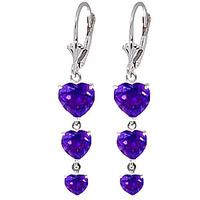 Amethyst Triple Heart Drop Earrings 6.0ctw in 9ct White Gold