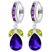 Amethyst and Peridot Huggie Drop Earrings 14.3ctw in 9ct White Gold