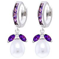 Amethyst and Pearl Dewdrop Huggie Earrings 10.3ctw in 9ct White Gold