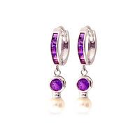 amethyst and pearl huggie earrings 415ctw in 9ct white gold