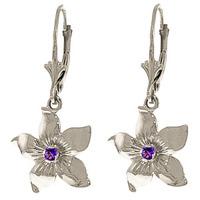 Amethyst Flower Star Drop Earrings 0.2ctw in 9ct White Gold