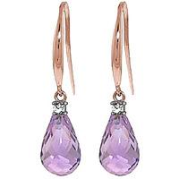 Amethyst and Diamond Drop Earrings 4.5ctw in 9ct Rose Gold