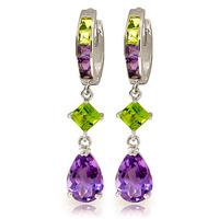 Amethyst and Peridot Huggie Earrings 5.37ctw in 9ct White Gold