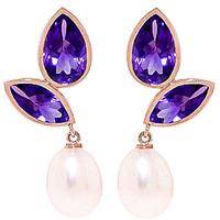 Amethyst and Pearl Petal Drop Earrings 16.0ctw in 9ct Rose Gold