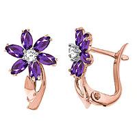 Amethyst and Diamond Flower Petal Drop Earrings 1.0ctw in 9ct Rose Gold