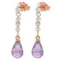 amethyst and diamond chain droplet earrings 30ctw in 9ct rose gold