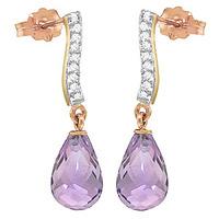 Amethyst and Diamond Droplet Earrings 4.5ctw in 9ct Rose Gold