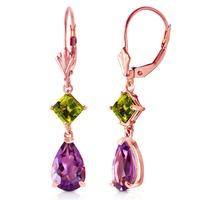 amethyst and peridot droplet earrings 45ctw in 9ct rose gold