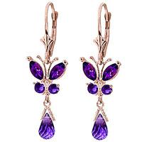 Amethyst Butterfly Drop Earrings 2.74ctw in 9ct Rose Gold