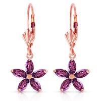 Amethyst Flower Star Drop Earrings 2.8ctw in 9ct Rose Gold