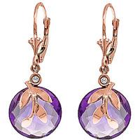 Amethyst and Diamond Olive Leaf Drop Earrings 10.6ctw in 9ct Rose Gold