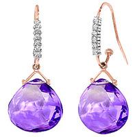 amethyst and diamond stem drop earrings 170ctw in 9ct rose gold