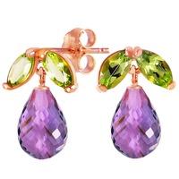 Amethyst and Peridot Snowdrop Stud Earrings 3.4ctw in 9ct Rose Gold