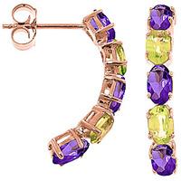 Amethyst and Peridot Linear Stud Earrings 2.5ctw in 9ct Rose Gold