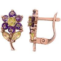 amethyst and peridot flower petal stud earrings 212ctw in 9ct rose gol ...