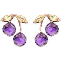 Amethyst and Peridot Cherry Drop Stud Earrings 2.9ctw in 9ct Rose Gold