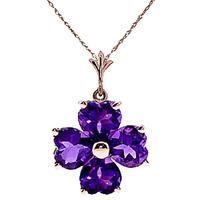 Amethyst Four Leaf Clover Heart Pendant Necklace 3.8ctw in 9ct Rose Gold