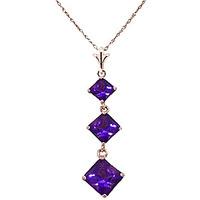 Amethyst Three Stone Pendant Necklace 2.4ctw in 9ct Rose Gold