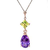 Amethyst and Peridot Droplet Pendant Necklace 2.0ctw in 9ct Rose Gold