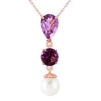 amethyst and pearl hourglass pendant necklace 525ctw in 9ct rose gold