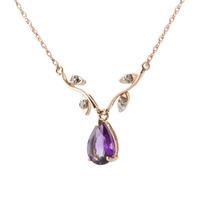 Amethyst and Diamond Vine Branch Pendant Necklace 1.5ct in 9ct Rose Gold