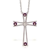 Amethyst and Diamond Cross Pendant Necklace 0.4ctw in 9ct White Gold