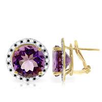 Amethyst and Diamond Stud French Clip Earrings 12.0ctw in 9ct Gold