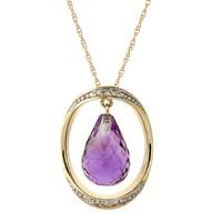 Amethyst and Diamond Pendant Necklace 9.5ct in 9ct Gold